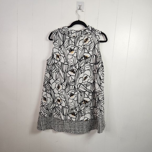 Habitat Clothes to Live In Sleeveless Tunic Cowl Daisy White Black Lagenlook - Picture 4 of 7